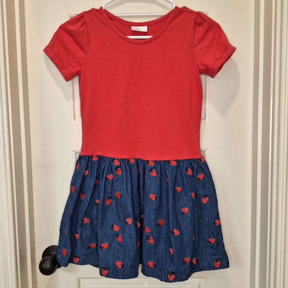 Hanna Andersson Strawberry Embroidered Dress 8 130 Red Blue